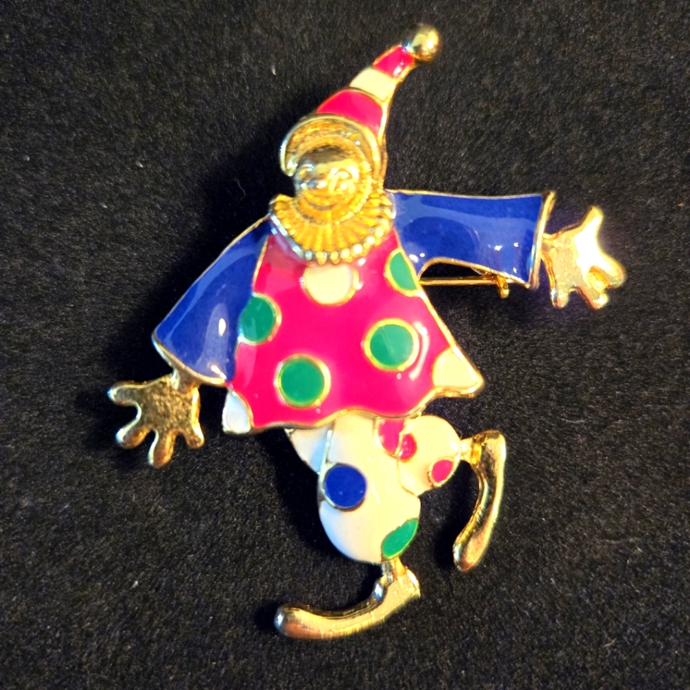 Vintage Dancing Clown Pin/Brooch, Necklace, Swival Legs, Women & Kids, Party